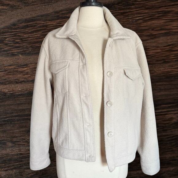 Joie Cropped Shacket Shirt Jacket Sz XL Boiled Wool Feel Ivory Blogger Favorite - Picture 2 of 8